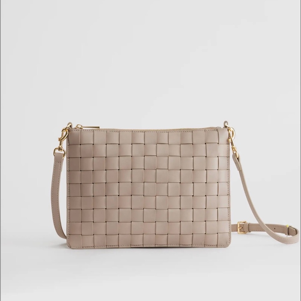 Quince Italian Leather Handwoven Convertible Crossbody Bag Taupe